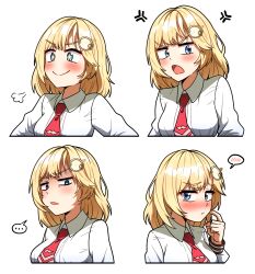 Rule 34 | + +, ..., 1girl, anger vein, angry, blonde hair, blue eyes, blush, bob cut, breasts, closed mouth, collared shirt, commentary, ddolbang, embarrassed, expressions, hair ornament, highres, hololive, hololive english, long sleeves, medium breasts, multiple views, necktie, no coat, puff of air, red necktie, scratching cheek, shirt, short hair, short necktie, simple background, spoken blush, spoken ellipsis, transparent background, upper body, virtual youtuber, watson amelia, watson amelia (1st costume), white shirt