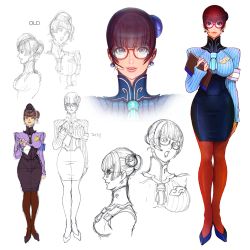 Rule 34 | 10s, 1girl, artist request, blue footwear, breasts, brown eyes, brown hair, brown legwear, character name, character profile, clipboard, concept art, earrings, english text, eshiria portman, female focus, from side, glasses, hair ornament, heels, high collar, high heels, holding, holding clipboard, jewelry, large breasts, lineart, looking at viewer, matching hair/eyes, military, military uniform, monochrome, official art, ornament, parted lips, profile, raiden (series), raiden v, short hair, sketch, solo, standing, studio hive, transparent background, uniform, zoom layer