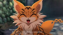 Rule 34 | cat, closed eyes, digimon, digimon (creature), fangs, highres, meicoomon, smile, solo, tail