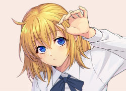 Rule 34 | 1girl, ahoge, alternate hairstyle, artoria pendragon (all), artoria pendragon (fate), blonde hair, blue eyes, blue ribbon, commentary request, fate/stay night, fate (series), hair between eyes, long hair, long sleeves, looking at viewer, ribbon, saber (fate), solo, zanshi