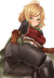 Rule 34 | 10s, 1girl, ass, blonde hair, breasts, brown eyes, cameltoe, earrings, granblue fantasy, highres, jewelry, looking at viewer, pantyhose, shadowverse, shingeki no bahamut, short hair, simple background, sin (kami148), solo, teena (granblue fantasy), tight clothes, white background