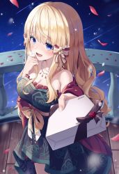 Rule 34 | 1girl, absurdres, blonde hair, blue eyes, blush, breasts, elf, highres, large breasts, looking at viewer, merry christmas, pointy ears, princess connect!, saren (princess connect!), sira (user dswn7488)