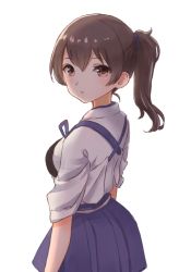Rule 34 | 10s, 1girl, bad id, bad pixiv id, blue hakama, brown eyes, brown hair, hakama, hakama skirt, highres, japanese clothes, kaga (kancolle), kantai collection, long hair, muneate, nontraditional miko, nuno (pppompon), open mouth, side ponytail, simple background, skirt, solo, tasuki, white background