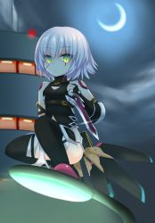 Rule 34 | 1girl, bad id, bad pixiv id, bandages, bare shoulders, belt, black thighhighs, blade, boots, breasts, fate/apocrypha, fate/grand order, fate (series), fingerless gloves, gloves, green eyes, highres, jack the ripper (fate/apocrypha), looking down, moon, rian (clearhisty0101), short hair, silver hair, small breasts, solo, thigh boots, thighhighs, thighs