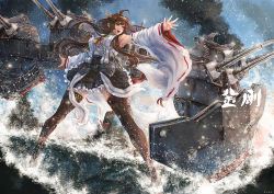 Rule 34 | &gt;:d, 10s, 1girl, :d, ahoge, boots, brown eyes, brown hair, commentary request, detached sleeves, double bun, firing, hairband, kantai collection, kongou (kancolle), kongou kai ni (kancolle), kuon (kwonchanji), long hair, looking at viewer, machinery, nontraditional miko, open mouth, pleated skirt, skirt, smile, solo, thigh boots, thighhighs, translation request, turret, v-shaped eyebrows, zettai ryouiki