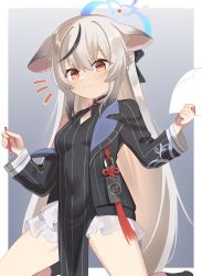 Rule 34 | 1girl, absurdres, animal ears, arm out of sleeve, black socks, blue archive, bow, commentary request, dual wielding, frilled skirt, frills, gradient background, grey hair, hadanugi dousa, hair between eyes, hair bow, hair ribbon, halo, highres, hizikata398, holding, holding paper, holding pen, japanese clothes, kimono, kneehighs, kneeling, kokona (blue archive), long hair, long sleeves, looking at viewer, low twintails, multicolored hair, open clothes, open kimono, paper, pen, red eyes, ribbon, sidelocks, simple background, skirt, smile, socks, solo, spread legs, streaked hair, tiger ears, tiger girl, twintails, two-tone hair