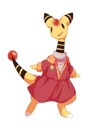 Rule 34 | ampharos, clothed pokemon, commentary, commission, creature, creatures (company), dress, english commentary, full body, game freak, gen 2 pokemon, highres, nintendo, no humans, pink dress, pokemon, pokemon (creature), salanchu, solo, standing, white background