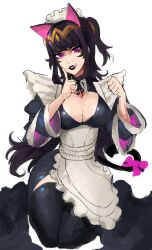 Rule 34 | 1girl, animal ears, apron, breasts, cat ears, cleavage, fire emblem, fire emblem awakening, highres, large breasts, lips, long hair, maid, maid apron, nintendo, purple hair, saiykik, tharja (fire emblem), tongue, tongue out, wide sleeves