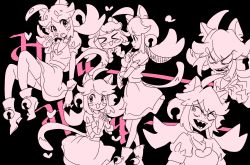 Rule 34 | &gt; &lt;, 1girl, animal ear fluff, animal ears, bell, breasts, cat ears, dress, gloves, hair bell, hair ornament, mad mew mew, monochrome, open mouth, pom pom (clothes), sharp teeth, simple background, sketch, teeth, thighhighs, undertale
