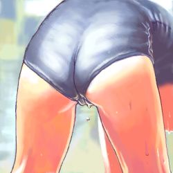 Rule 34 | 1girl, ass, ass focus, bent over, blurry, close-up, depth of field, from behind, honzawa yuuichirou, lowres, one-piece swimsuit, original, realistic, school swimsuit, solo, swimsuit, wet