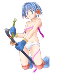 Rule 34 | 1girl, blue (ao maru), crowbar, holding, holding crowbar, original, panties, solo, thighhighs, topless, underwear, weapon