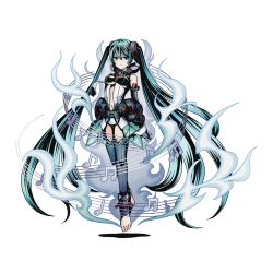 Rule 34 | 10s, 1girl, absurdly long hair, alpha transparency, bare shoulders, barefoot, black thighhighs, blue eyes, blue hair, breasts, detached sleeves, divine gate, floating hair, floating neckwear, full body, grey necktie, hair between eyes, hatsune miku, hatsune miku (append), headphones, headphones around neck, long hair, looking at viewer, medium breasts, navel, necktie, official art, shadow, solo, thighhighs, toeless legwear, toes, transparent background, ucmm, very long hair, vocaloid, vocaloid append