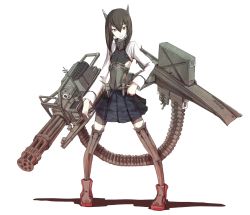 Rule 34 | 10s, 1girl, bad id, bad pixiv id, boushi-ya, brown eyes, brown hair, gatling gun, gun, highres, kantai collection, looking at viewer, machinery, pleated skirt, revision, short hair, simple background, skirt, smile, solo, taihou (kancolle), thighhighs, weapon, white background, zettai ryouiki
