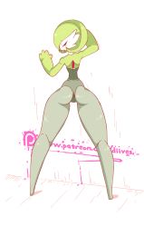 Rule 34 | 1girl, against wall, animated, animated gif, artist name, ass, ass shake, blush, creatures (company), diives, from behind, full body, game freak, gardevoir, gen 3 pokemon, green hair, green leotard, green pantyhose, half-closed eyes, highres, legs apart, leotard, looking at viewer, looking back, nintendo, open mouth, pantyhose, patreon logo, pokemon, pokemon (creature), pokemon rse, red eyes, short hair, simple background, solo, standing, text focus, white background
