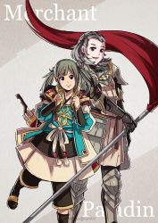Rule 34 | 2girls, armor, arrow (projectile), english text, fire emblem, fire emblem fates, flag, flagpole, gloves, green hair, gzei, japanese clothes, looking at viewer, midori (fire emblem), multiple girls, nintendo, quiver, sandals, simple background, smile, sophie (fire emblem), twintails