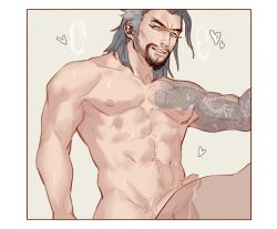 Rule 34 | 2boys, abs, ass, cum, erection, francishsie, grin, hanzo (overwatch), male focus, multiple boys, muscular, naughty face, nude, overwatch, overwatch 1, penis, smile, smirk, solo focus, steam, sweat, tattoo, teeth, testicles, yaoi