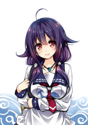 Rule 34 | 10s, 1girl, ahoge, amagai yukino, blush, breasts, jewelry, kantai collection, large breasts, long hair, looking at viewer, low twintails, magatama, necklace, purple hair, red eyes, smile, solo, taigei (kancolle), twintails