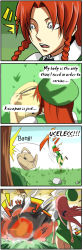 Rule 34 | 1girl, 4koma, china dress, chinese clothes, comic, dress, explosion, failure, female focus, hard-translated, hong meiling, long hair, long image, pageratta, solo, tall image, third-party edit, touhou, translated, very long hair