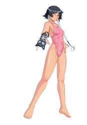 Rule 34 | 1girl, barefoot, black hair, bleach, blue eyes, blush, braid, breasts, cameltoe, cat, dorimushirou, covered erect nipples, highres, one-piece swimsuit, phone, short hair, short hair with long locks, small breasts, smile, solo, sui-feng, swimsuit, twintails
