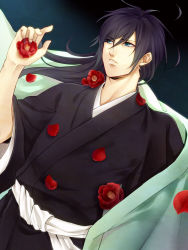 Rule 34 | 10s, 1boy, flower, gradient background, hakuouki shinsengumi kitan, long hair, male focus, plant, saitou hajime, solo