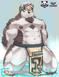 Rule 34 | 1boy, abs, ainu, ainu clothes, animal ears, arms behind back, bara, bare pectorals, bulge, chest hair, fluffy, furry, furry male, grey fur, grey hair, headband, highres, horkeu kamui, kneeling, large pectorals, male focus, muscular, muscular male, navel, nipples, paid reward available, pectorals, pelvic curtain, ratontheraccoon, paid reward available, short hair, solo, stomach, tail, thick thighs, thighs, tokyo houkago summoners, two-tone fur, white fur, wolf boy, wolf ears, wolf tail, yellow eyes