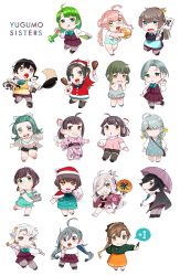 Rule 34 | 6+girls, absurdres, ahoge, akigumo (kancolle), akishimo (kancolle), apron, aqua one-piece swimsuit, asashimo (kancolle), bad id, bad twitter id, black hair, brown hair, casual one-piece swimsuit, chibi, commentary request, cooking, cotton candy, dress, fujinami (kancolle), glasses, green hair, grey hair, grey one-piece swimsuit, grin, hamanami (kancolle), hand fan, happi, hat, hayanami (kancolle), hayashimo (kancolle), highres, japanese clothes, kantai collection, kazagumo (kancolle), kimono, kishinami (kancolle), kiyoshimo (kancolle), long hair, makigumo (kancolle), makinami (kancolle), multicolored hair, multiple girls, naganami (kancolle), official alternate costume, ojipon, okinami (kancolle), one-piece swimsuit, paper fan, pink hair, pink kimono, placard, ponytail, sack, santa hat, school uniform, short hair, short ponytail, sign, simple background, smile, stuffed seal, suzunami (kancolle), swimsuit, takanami (kancolle), tamanami (kancolle), twintails, two-tone hair, uchiwa, umbrella, white background, wok, yellow apron, yukata, yuugumo (kancolle)
