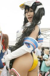Rule 34 | ass, backpack, bag, bodysuit, boots, cosplay, elbow gloves, gloves, helmet, jetpack, kobayakawa saiko (model), mine blue, motorcycle parts, photo (medium), private material romantis, randoseru, thigh boots, thighhighs, twintails