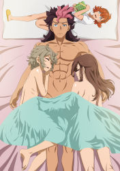 Rule 34 | 1boy, 2girls, absurdres, aftersex, brown hair, charka, commission, felsi rollo, group sex, guel jeturk, gundam, gundam suisei no majo, highres, long hair, mobile suit gundam, multiple girls, muscular, muscular male, navel, nude, petra itta, pixiv commission, sleeping, suletta mercury, threesome, under covers