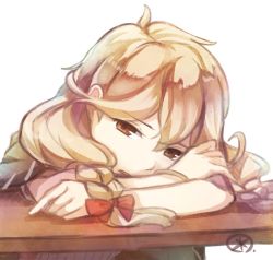 Rule 34 | 1girl, bow, bracelet, braid, brown eyes, brown hair, faye (fire emblem), fire emblem, fire emblem echoes: shadows of valentia, hair bow, jewelry, long hair, low-braided long hair, low-tied long hair, nintendo, red bow, simple background, solo, tarayuki, twin braids, white background