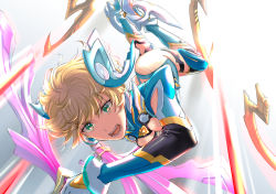 Rule 34 | 1girl, ass, blonde hair, breasts, cleavage, fiora (xenoblade), fuwamo (iloli i8g), green eyes, highres, mecha-fiora, solo, spoilers, sword, weapon, xenoblade chronicles 1, xenoblade chronicles (series)