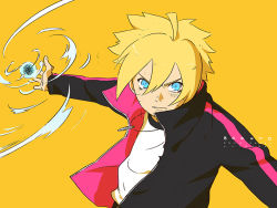 Rule 34 | 1boy, ahoge, blonde hair, blue eyes, boruto: naruto the movie, drawinglee, energy ball, jacket, jewelry, looking at viewer, male focus, naruto, naruto (series), necklace, open clothes, open jacket, solo, spiked hair, upper body, uzumaki boruto, whiskers
