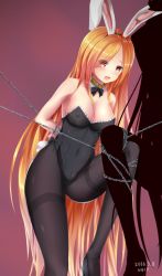 Rule 34 | 00s, 1girl, animal ears, bad id, bad pixiv id, blonde hair, bow, bowtie, chain, collar, detached collar, dungeon and fighter, fake animal ears, long hair, napalmbit, orange eyes, pantyhose, playboy bunny, rabbit ears, rabbit tail, tail, thighband pantyhose, wrist cuffs