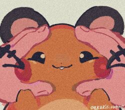 artist_name black_eyes bright_pupils closed_mouth commentary_request creatures_(company) dedenne game_freak gen_6_pokemon nintendo oedede petting pokemon pokemon_(creature) smile solo whiskers white_background white_pupils