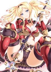 Rule 34 | 10s, 1girl, armor, bad id, bad pixiv id, blonde hair, blue eyes, breasts, cameltoe, fay (fay axl), gauntlets, granblue fantasy, greaves, highres, large breasts, long hair, looking at viewer, navel, parted lips, polearm, solo, twintails, weapon, zeta (granblue fantasy)