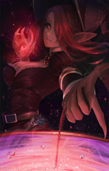 Rule 34 | bewitching morgana, breasts, cauldron, cleavage, hat, league of legends, morgana (league of legends), pointy ears, red hair, witch