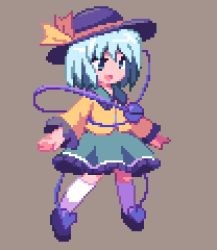 Rule 34 | 1girl, :d, animated, animated png, bad id, bad pixiv id, blinking, blue eyes, blue hair, female focus, hat, komeiji koishi, kou 2008, lowres, matching hair/eyes, open mouth, outstretched arms, pixel art, skirt, smile, solo, spread arms, touhou, white hair