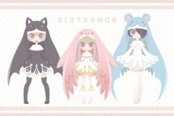 Rule 34 | absurdres, cat, digimon, family, fangs, highres, mouse, mouse (animal), nun, rabbit, siblings, sistermon blanc, sistermon ciel, sistermon noir, sisters, smile