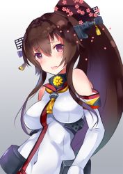 Rule 34 | 10s, 1girl, bad id, bad pixiv id, breasts, brown eyes, brown hair, flower, hair flower, hair ornament, henet hene, kantai collection, long hair, ponytail, solo, yamato (kancolle)