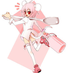 Rule 34 | 1girl, ^^^, ahoge, animal ears, buck teeth, bucket, dress shirt, gloves, heart, mouse ears, mouse tail, new year, oversized object, pink hair, pink theme, pink thighhighs, red eyes, shirt, shoes, short hair, sneakers, solo, spoon, sugar cube, tail, takano saki, teeth, thighhighs