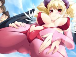 Rule 34 | artist request, blonde hair, blush, breasts, cameltoe, character request, cleavage, demon girl, large breasts, red eyes, smile, source request, demon girl