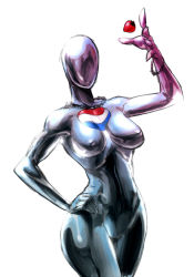 Rule 34 | 1girl, armpits, bad id, bad pixiv id, bracelet, breasts, colored skin, food, fruit, genderswap, genderswap (mtf), hand on own hip, hip focus, jewelry, large breasts, legs together, necklace, nipples, pepsi, pepsiman, pepsiwoman, simple background, solo, spacezin, strawberry, white background, wide hips