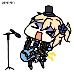 Rule 34 | &gt; &lt;, 1girl, animated, animated gif, back pain, concert, guitar, instrument, lowres, microphone, microphone stand, open mouth, pain, seseren