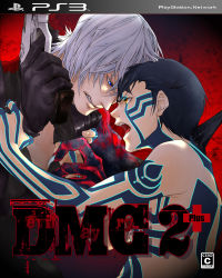 Rule 34 | 2boys, atlus, battle, black hair, blue eyes, capcom, clenched teeth, clothes grab, confrontation, cover, crossover, dante (devil may cry), devil may cry, devil may cry (series), devil may cry 2, eye contact, face-to-face, fake cover, gloves, gun, handgun, highres, demi-fiend, holding another&#039;s wrist, ivory (devil may cry), looking at another, m1911, male focus, multiple boys, open mouth, shin megami tensei, shin megami tensei iii: nocturne, silver hair, tattoo, teeth, topless male, weapon, yellow eyes