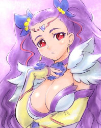 Rule 34 | 00s, 1girl, breast hold, breasts, circlet, cleavage, earrings, eyelashes, jewelry, large breasts, milk (yes! precure 5), milky rose, mimino kurumi, precure, purple hair, red eyes, solo, twintails, two side up, ueyama michirou, yes! precure 5, yes! precure 5 gogo!