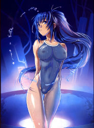 Rule 34 | 00s, 1girl, :o, arms behind back, blue eyes, blue hair, breasts, cameltoe, competition school swimsuit, competition swimsuit, covered erect nipples, crossed legs, glowing, hayase mitsuki, highleg, highleg swimsuit, highres, huge breasts, impossible clothes, impossible swimsuit, kimi ga nozomu eien, large breasts, long hair, looking at viewer, matching hair/eyes, one-piece swimsuit, open mouth, ponytail, product placement, school swimsuit, see-through, shiny skin, sidelocks, sitting, solo, speedo (company), standing, swimsuit, thigh gap, thighs, third-party edit, very long hair, water, wet, wet hair