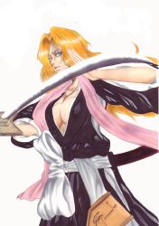 Rule 34 | 00s, 1girl, bad id, bad pixiv id, bleach, blonde hair, blue eyes, breasts, cleavage, highres, jewelry, large breasts, long hair, matsumoto rangiku, necklace, solo, sword, tennen ahoke, weapon