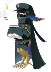 Rule 34 | 1girl, absurdres, bird legs, black hair, book, bright pupils, hat, high collar, highres, iwate prefecture, japan, long hair, mask, nobel (nobel827), original, personification, purple eyes, sleeves past fingers, sleeves past wrists, solo, white background, white pupils