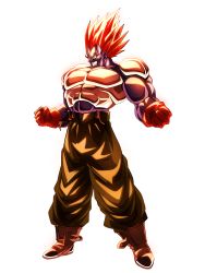Rule 34 | 1boy, abs, android 13, android 13 (fused), bare shoulders, colored sclera, colored skin, dragon ball, evil grin, evil smile, gloves, green pants, grin, highres, looking away, looking to the side, male focus, multicolored skin, muscular, muscular arms, muscular legs, muscular male, no pupils, orange hair, ornament, pants, pectorals, shiny skin, smile, solo, suspenders, yellow sclera
