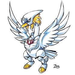 Rule 34 | armor, artist request, bird, crossover, digimon, digimon (creature), expressionless, full armor, full body, fusion, helmet, no humans, saint seiya, simple background, swan, swanmon, tail, wings