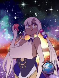 Rule 34 | 1girl, animated, apple, bare shoulders, birthday, breasts, cheek bulge, chewing, dark-skinned female, dark skin, earth (planet), eating, food, fruit, gloves, hololive, hololive english, huge breasts, long hair, planet, sideboob, solo, space, trembling, tsukumo sana, twintails, virtual youtuber, video, white hair, yellow eyes, zedd (zedgawr)